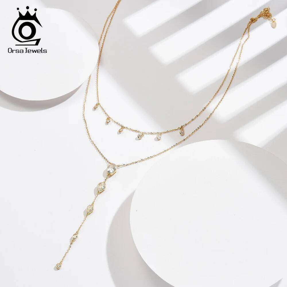 ORSA JEWELS Real Sterling Sier Necklace with CZ Classic Waterdrop Choker Chain Fashion Colar for Women Fine Jewelry BQN16