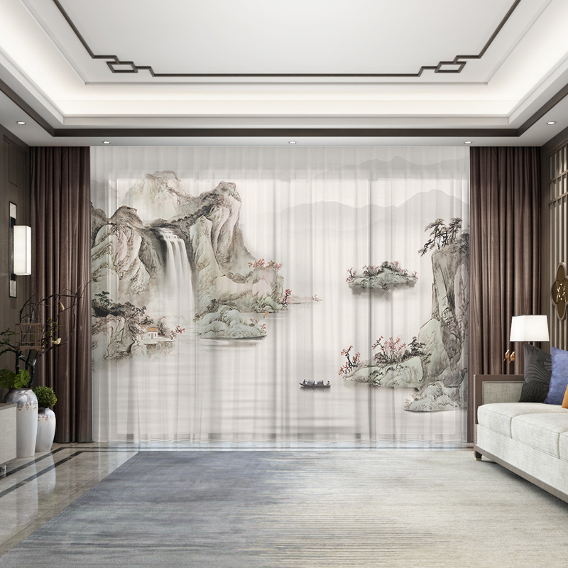 YL-36699 Chinese style curtain for the whole house, new Chinese style, Jiangnan retro classical Hui style ancient building living room villa blackout 
