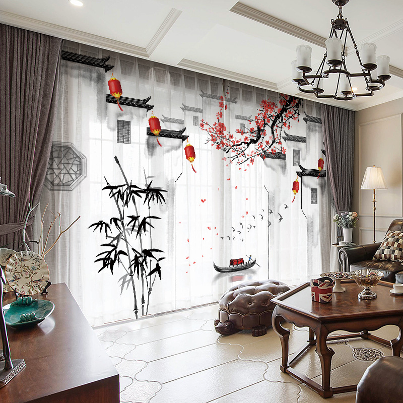 YL-36709 Chinese style curtain for the whole house, new Chinese style, Jiangnan retro classical Hui style ancient building living room villa blackout 