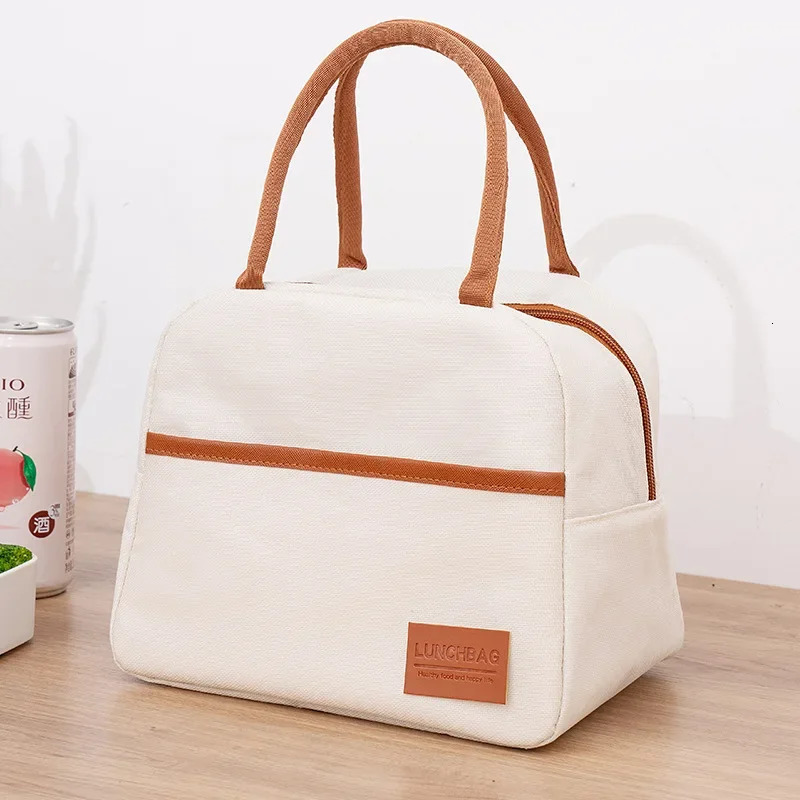 4 Shapes Beige Simple Lunch Bags Large-capacity Japanese Bento Bag Insulated Thermal Portable for Travel Picnic Lunch Box 250723