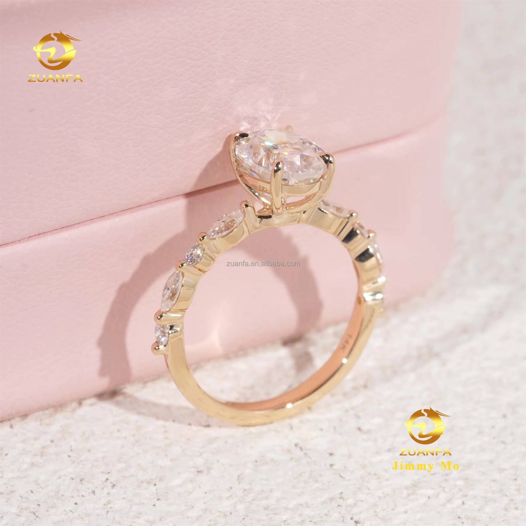 Customized Elegant Style 14k Solid Gold IGI Certificates Bridal Jewelry 2Ct CVD Lab Grown Diamond Oval Engagement Band Ring Set