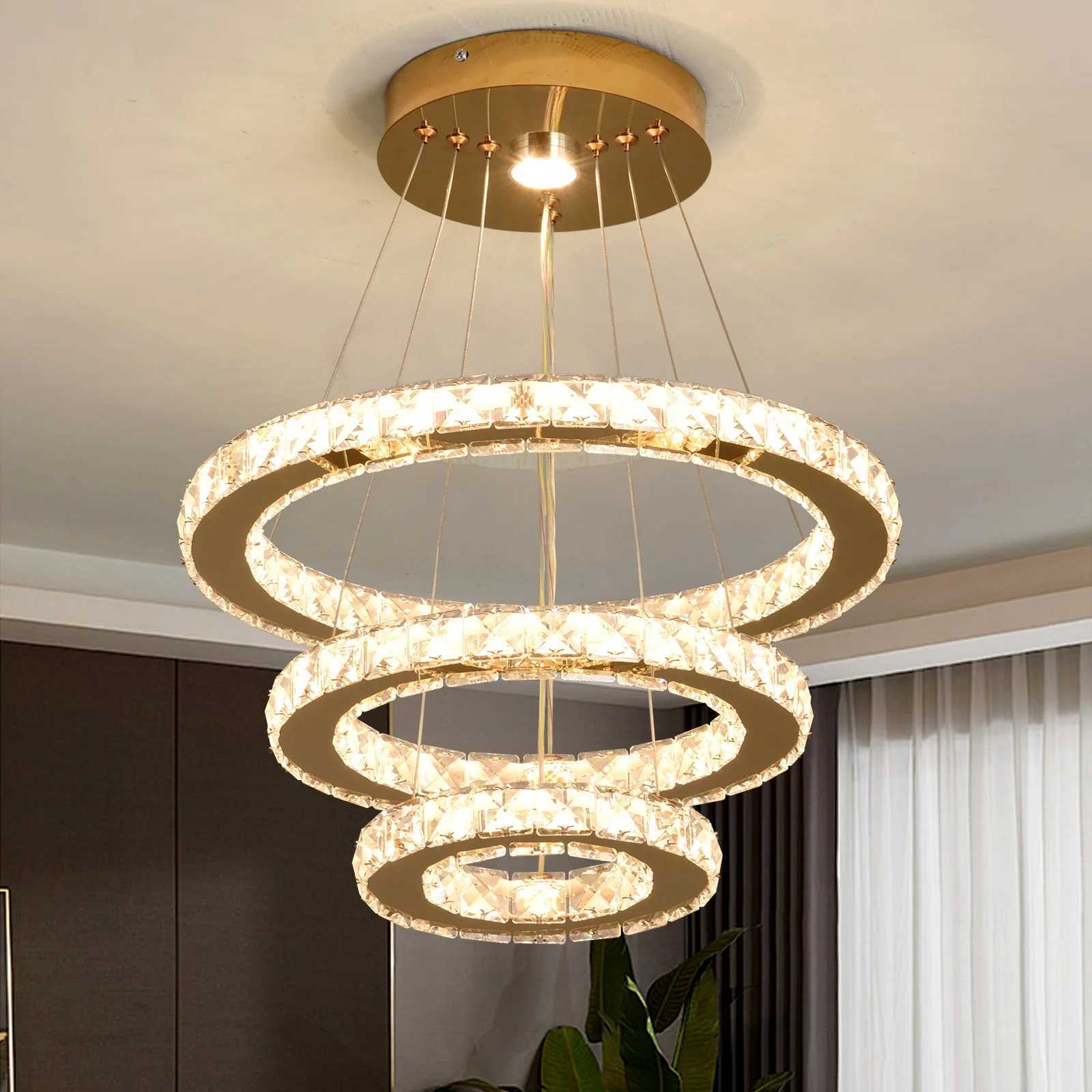 Crystal Luxury Pendant Lights for Living Room Remote Control Chandelier Lamp Bedroom Dining Room Smart Hanging Lighting Fixtures XJ250725