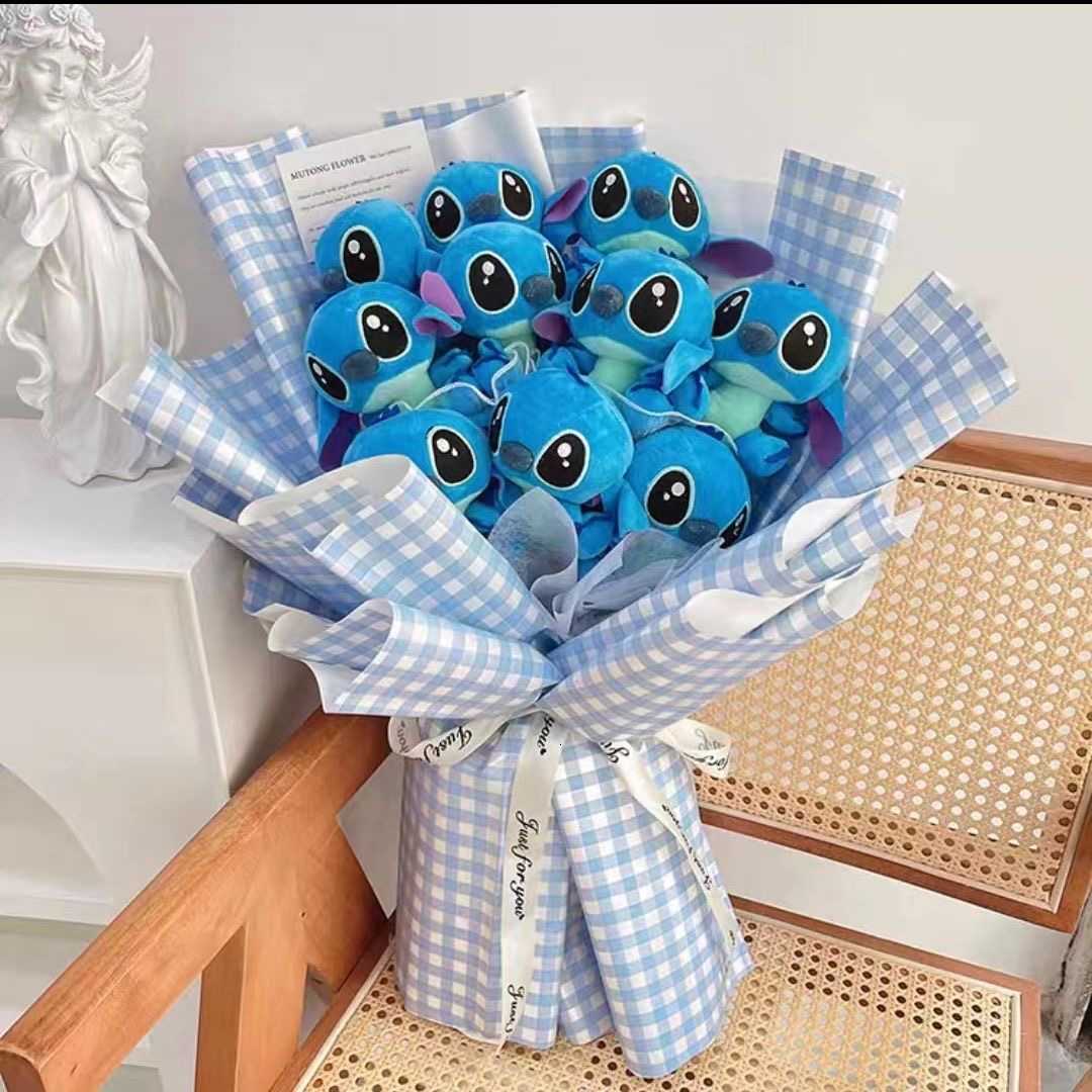 Disney Lilo Stitch Bouquet Major Holiday Gift PVC Rose Sunflower Anime Stuffed Doll Birthday Girl ValentineS Christmas Day Girl Gift Y250604
