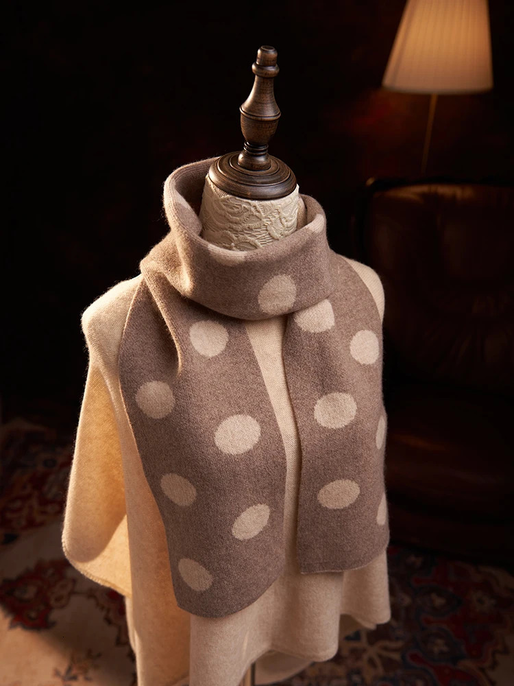 Women Cashmere Knitted Scarf Dots Pattern Jacquard Long Thick Neck Warmer Ring Collar Wool Accessories #141 250724