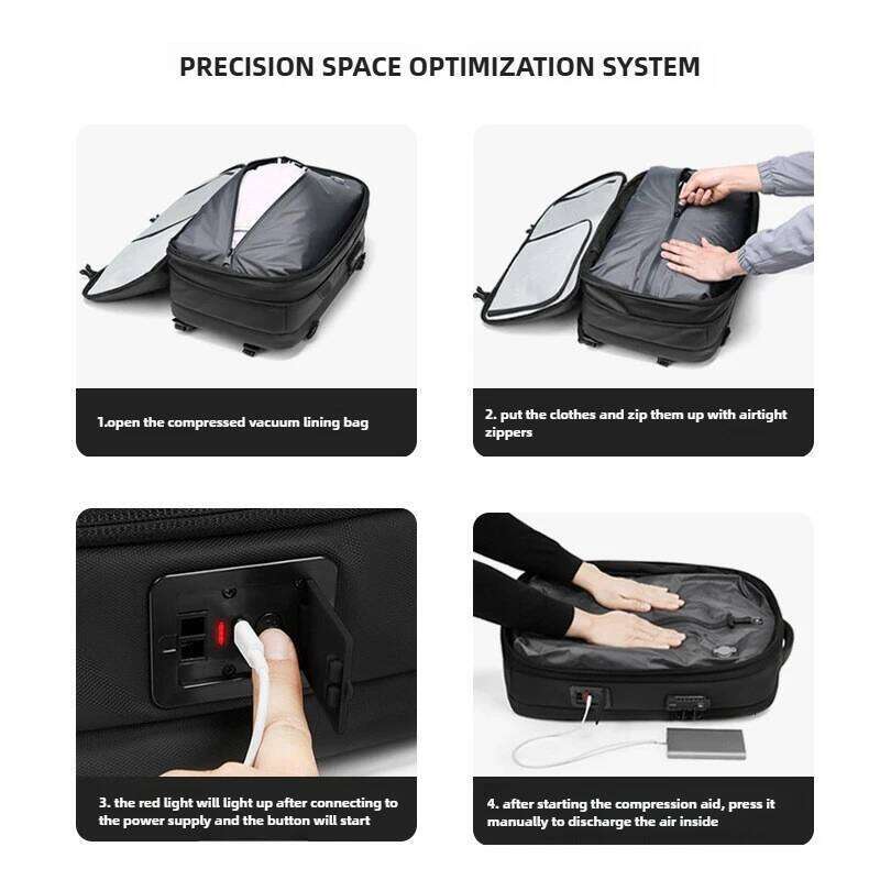 One Button Vacuum Business Backpack For Men Travel Laptop Bag +5in Expandable Water Resistant