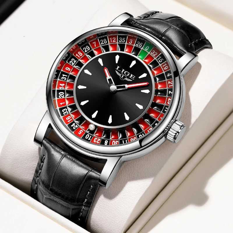 LIGE Quartz Mens Watch Fashion Luxury Creative Roette Game Dial Design Leather Casual Life Waterproof Watches for Men Gifts+Box X2507261