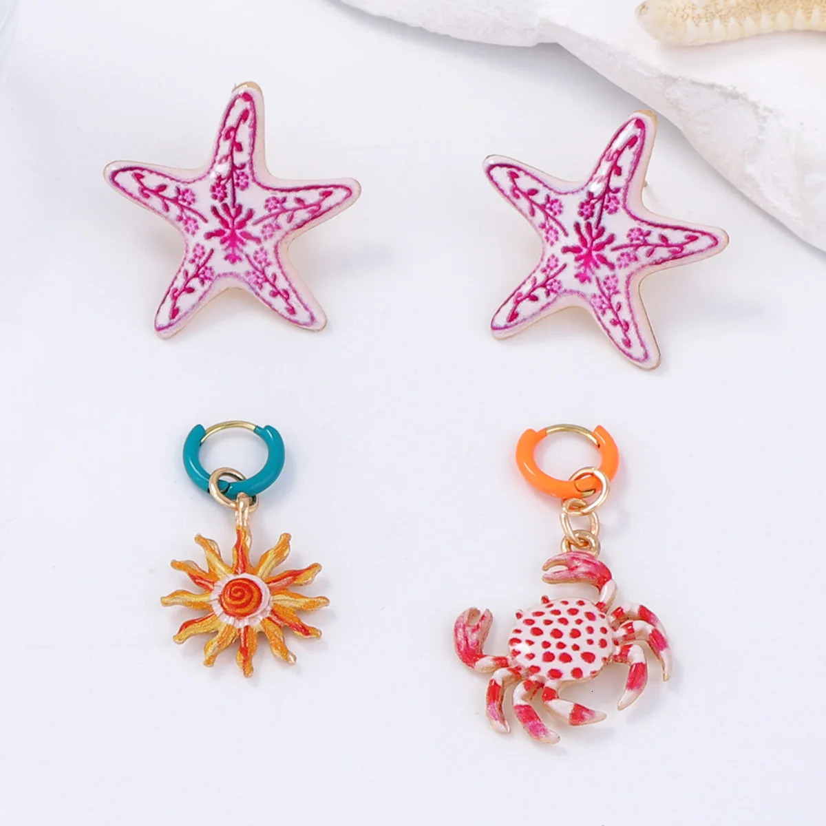 ZAA Personalized Trendy Creative n Alloy Starfish Crab Four Piece Earring Set 250715