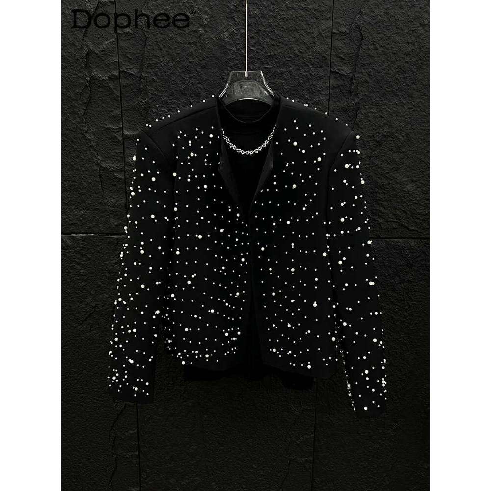 High-End Beaded Jackets Men's 2025 Spring Autumn New High Street Short Style Loose Coats Male Fashion Stage Performance Clothes