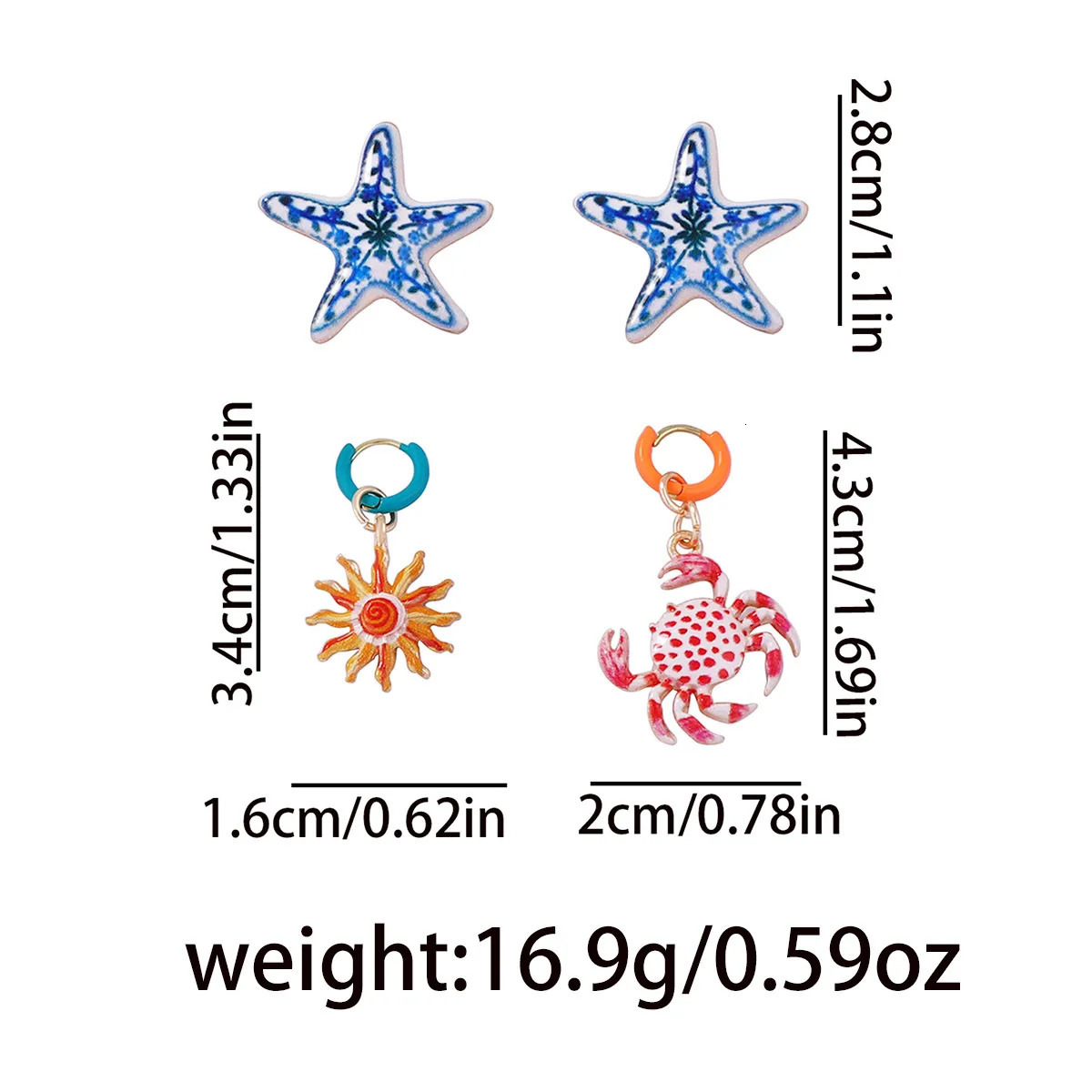 ZAA Personalized Trendy Creative n Alloy Starfish Crab Four Piece Earring Set 250715