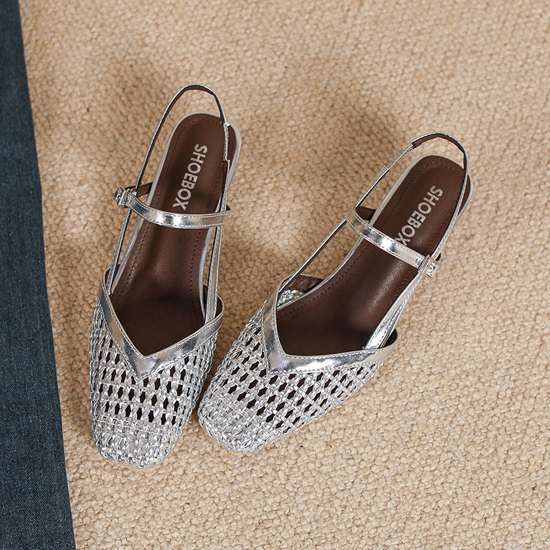 Lanjia- Women's Summer Sandals 2025 New Style Woven Sier Square High Outdoor Breathable Beach Designer Shoes With Exposed Toe Heels 7F30f