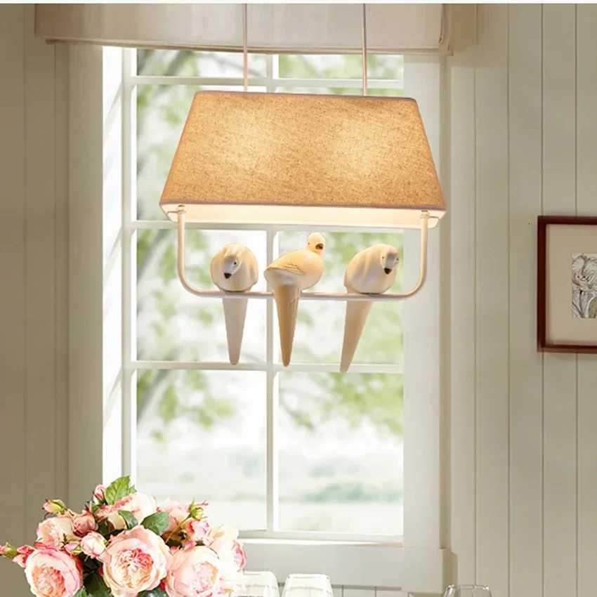 Simple 3 4 Heads Bird Cloth Chandelier Creative Pendant Lights Hanging Lamps Ceiling Light Study Dining Room Birdcage Home Decor XJ250725