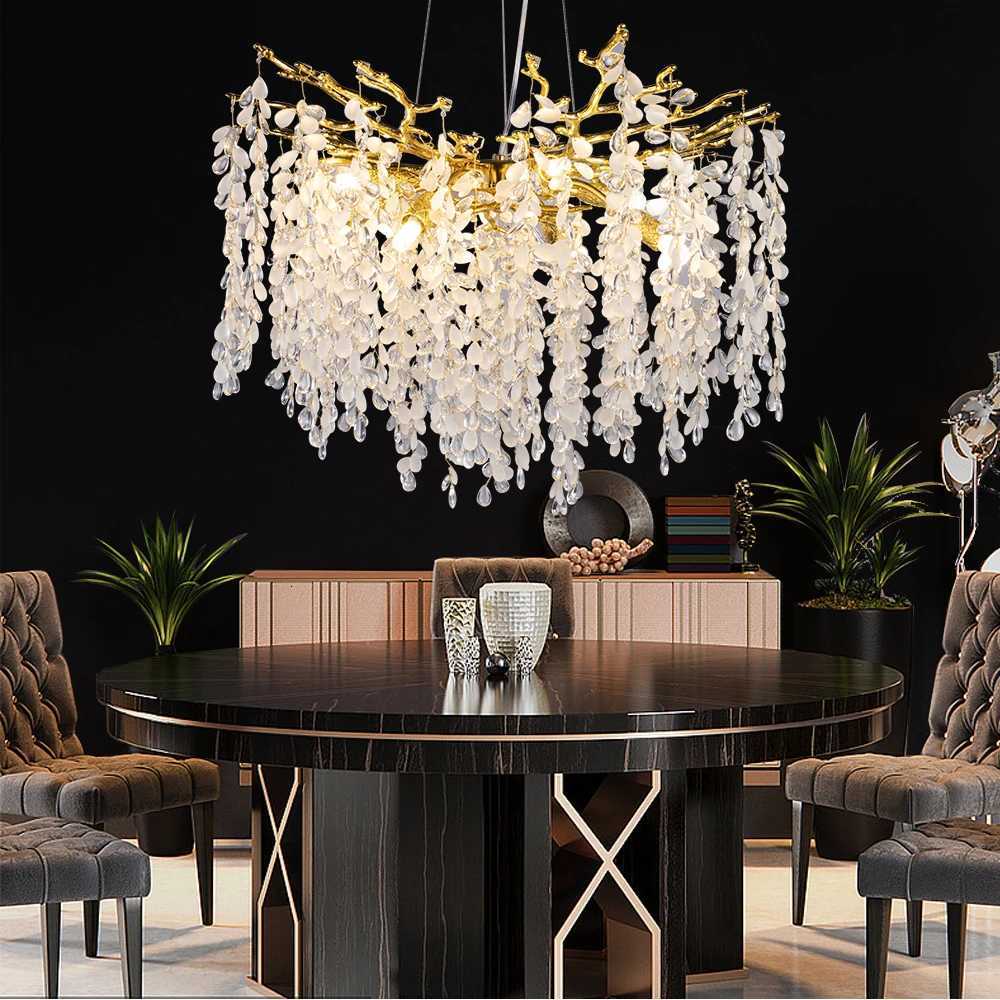 Round Crystal Branch Chandelier Gold For Living Dining Room Bedroom Foyer Nordic Lustre Grape Bunch Crystal Ceiling ChandelierXJ250725