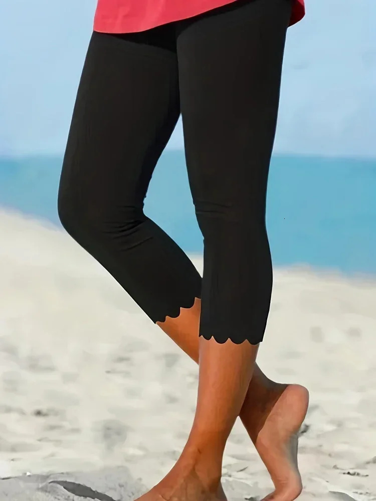 Summer Womens Fashion Solid Color Lace Yoga Tight Leggings Casual Comfort Beach Holiday Style Pants y250725