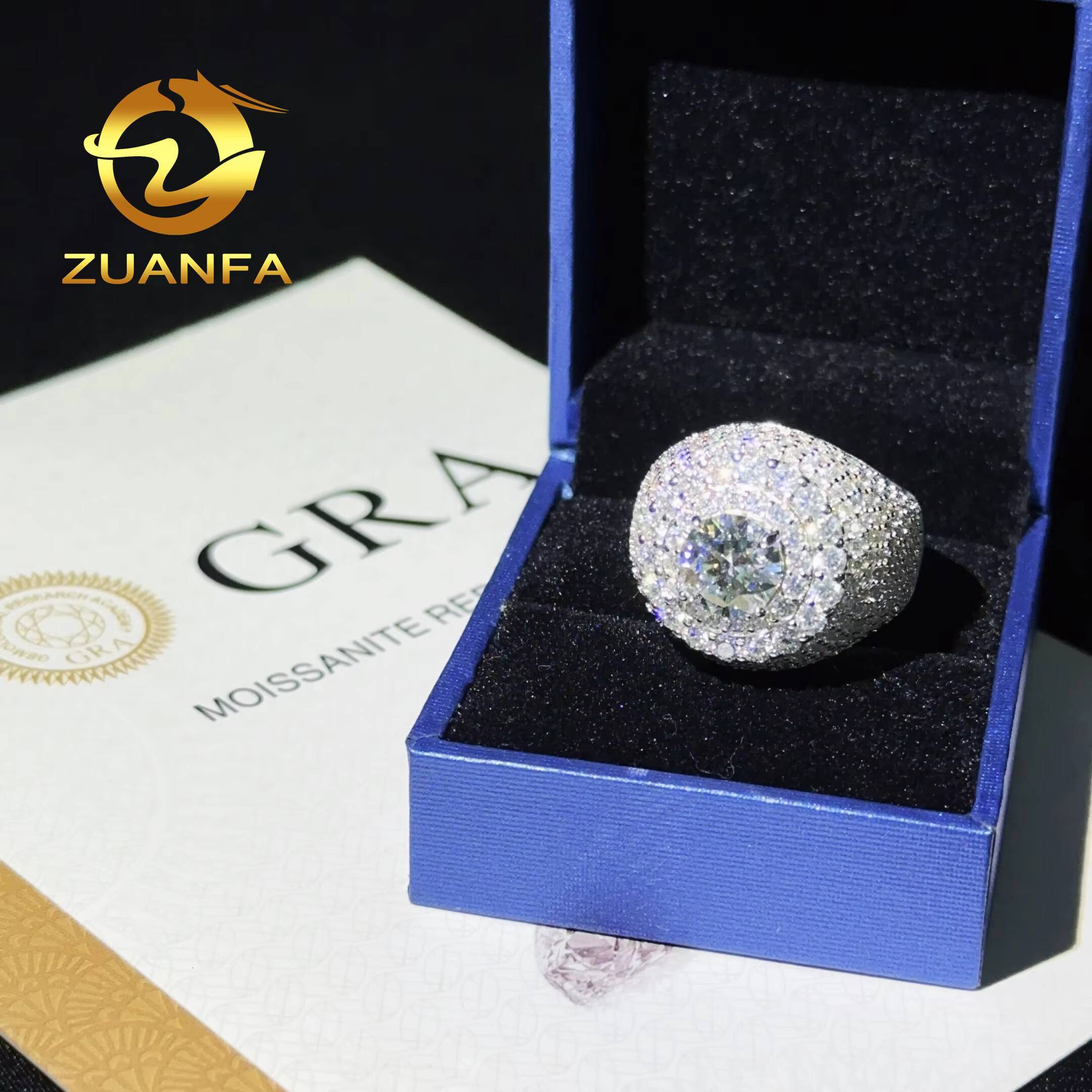 Drop Shipping GRA Certificate Cluster Hiphop Rings Iced Out 925 Silver Moissanite Diamond Mens Cuban Ring