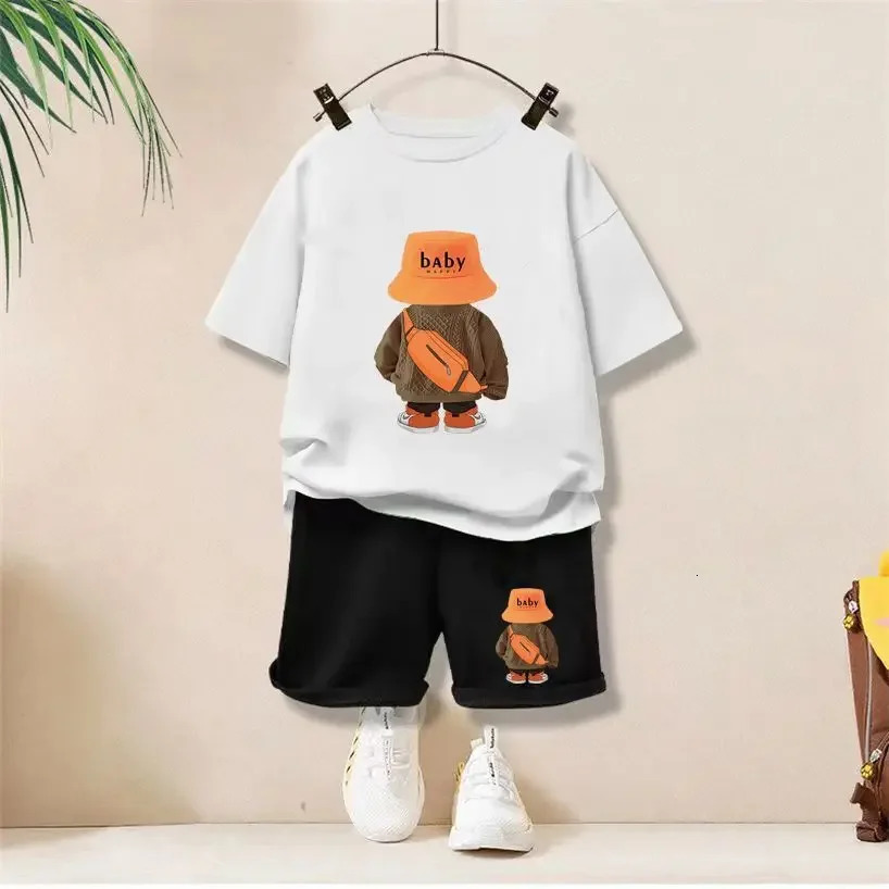 Summer Baby Girls Clothes Set Children Boy Cartoon Bear Tshirts and Shorts 2 Pieces Suit Kid Casual Top Bottom Outfit Tracksuit 250725