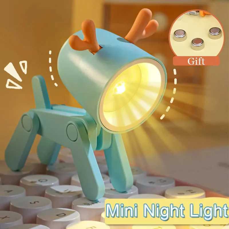 Mini LED Night Lights Folding Desk Lamp Cartoon Cute Pet Dog Deer Shape Nightlights Adjustable Kids Bedroom Bedside Decor Gift XJ250725