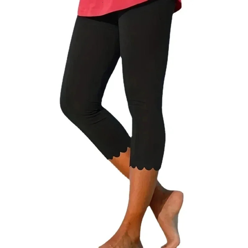 Summer Womens Fashion Solid Color Lace Yoga Tight Leggings Casual Comfort Beach Holiday Style Pants y250725