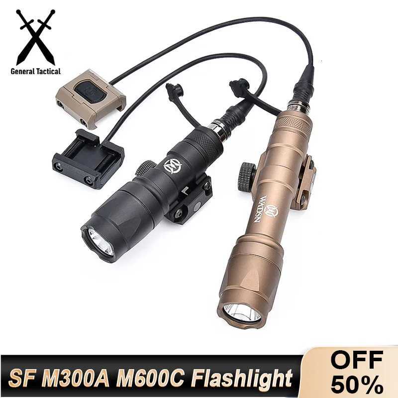 100% Authentic Tactical Airsoft SF M600 M300 Weapon Flashlight M600C M300A White LED Light With Modbutton Pressure Switch MLOK KEYMOD W250722