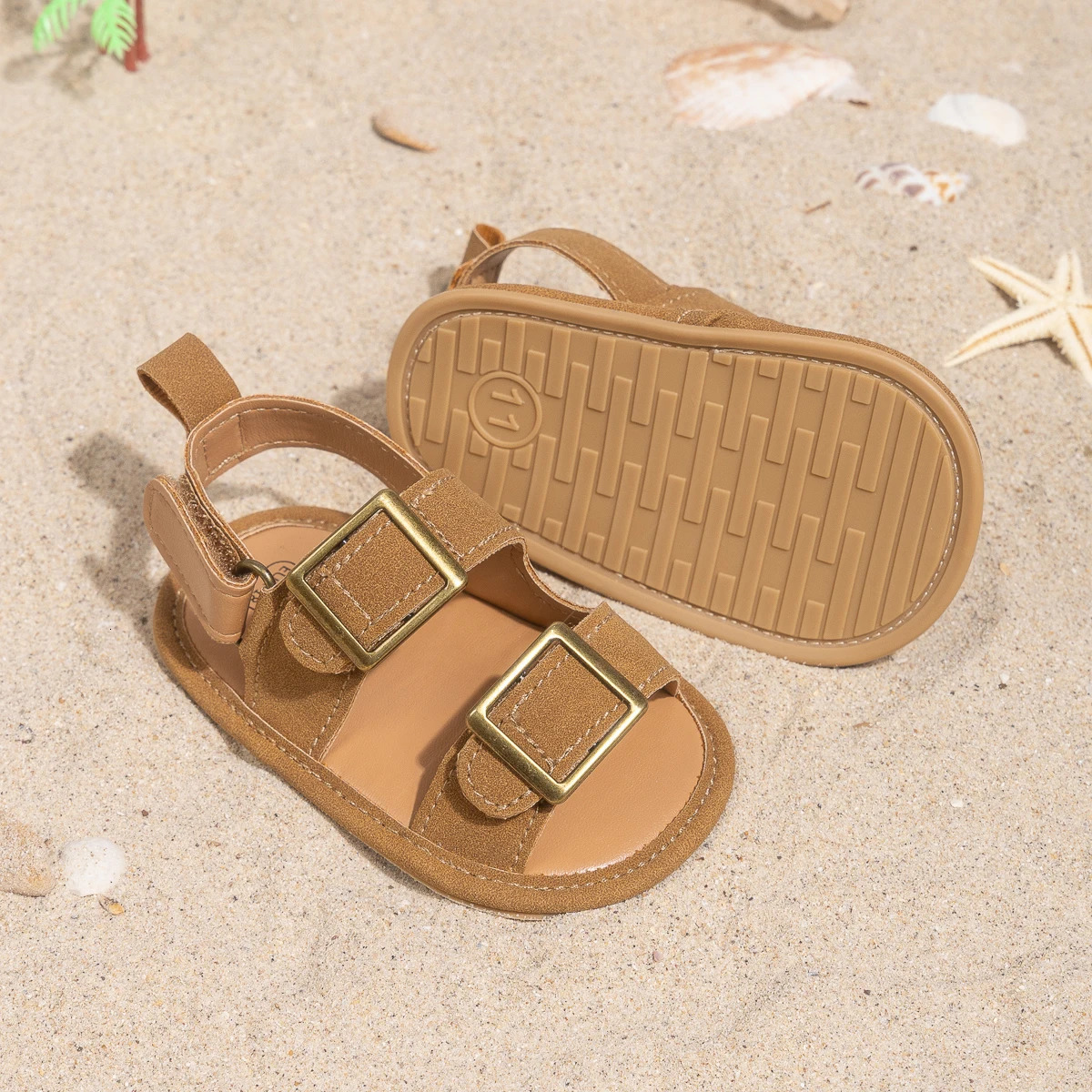 Infant Casual Style Buckle Decoration Beach Baby Sandals Antislip Comfortable Softsoled First Walkers 250725