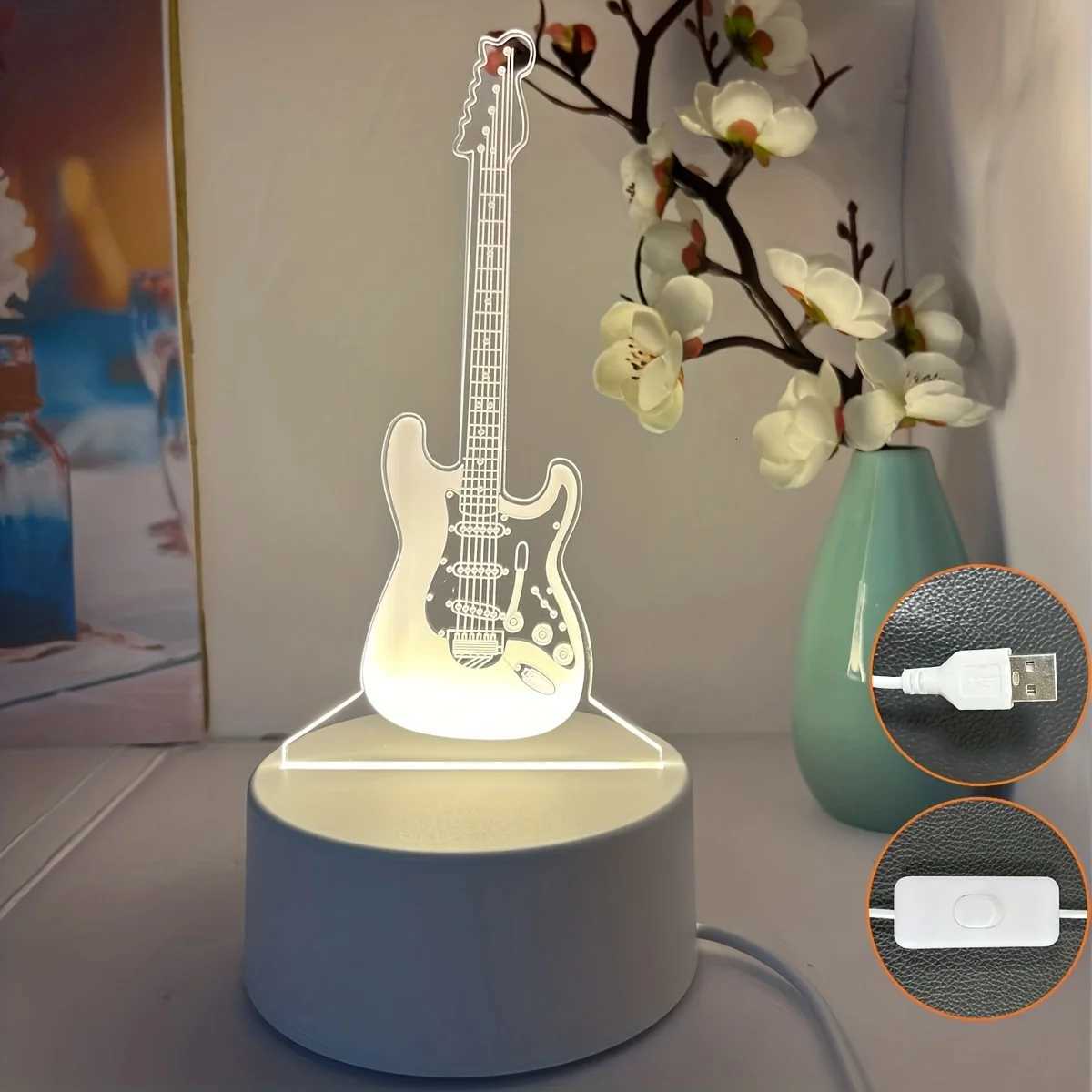 1pc 3D Stereo Night Light Guitar Bedside Lamp Acrylic Table Lamp LED Warm White Desk Lamp XJ250725
