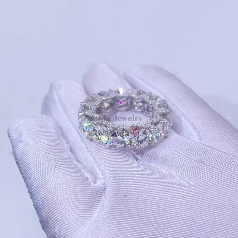 White Gold Solid Silver Vvs Moissanite Iced Out 6.5mm Men Eternity Band Ring