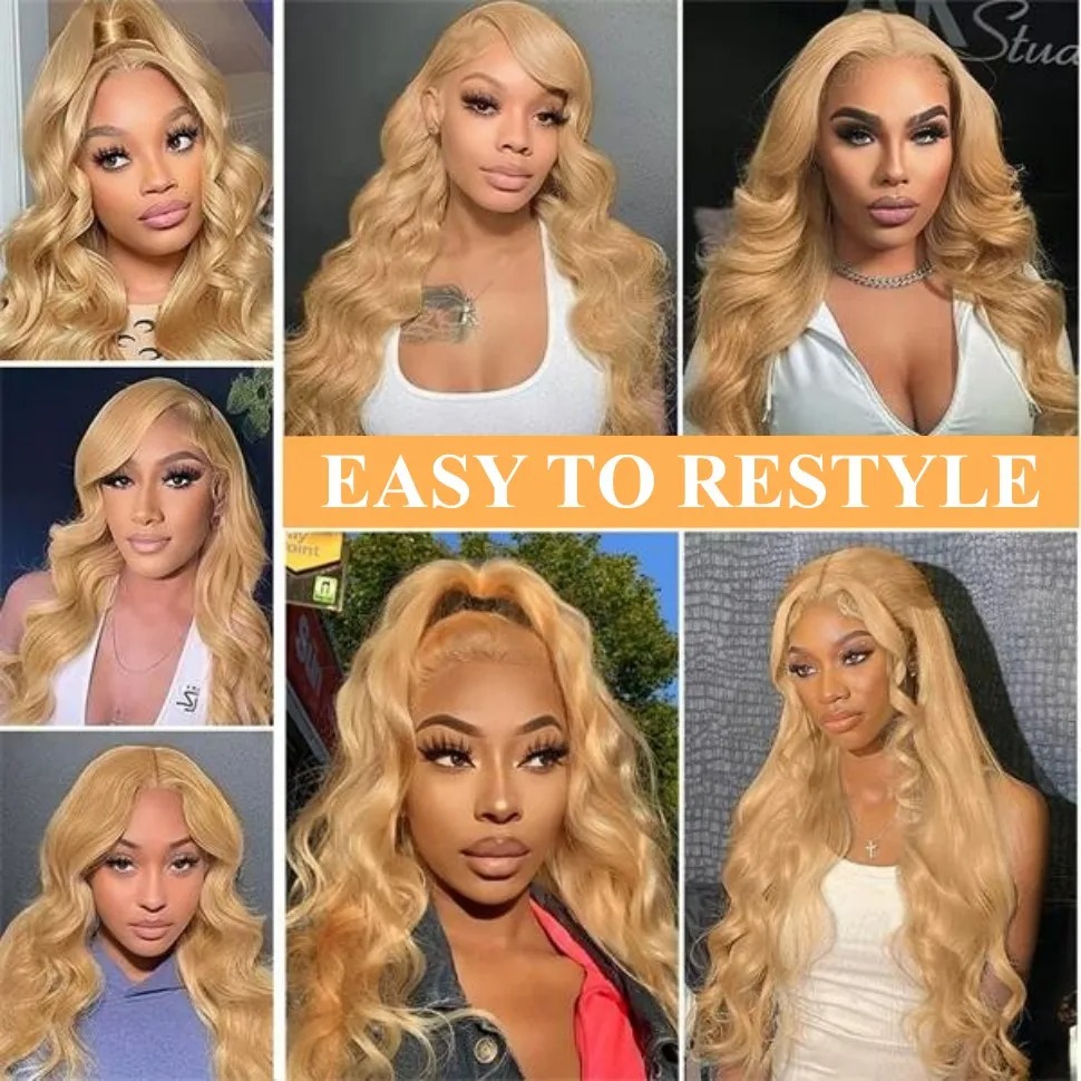13x4 Honey Blonde Wig Human Hair Hd Transparent Wear And Go Lace Frontal Wig 200 Density Body Wave Lace Front Wigs For Woman Synthetic