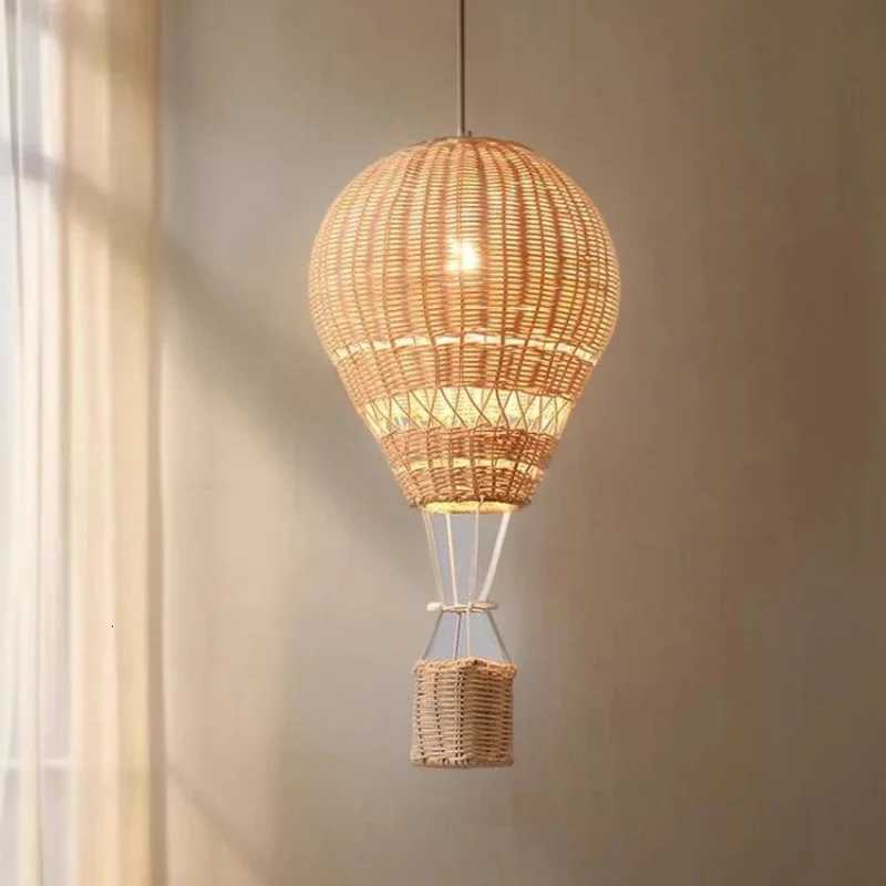2025 Hot Air Balloon Chandeliers LED Childrens Room Lamp Handmade Rattan Craft Baby Room Nursery Boy Girl Bedroom Bedside Chandelier XJ250725