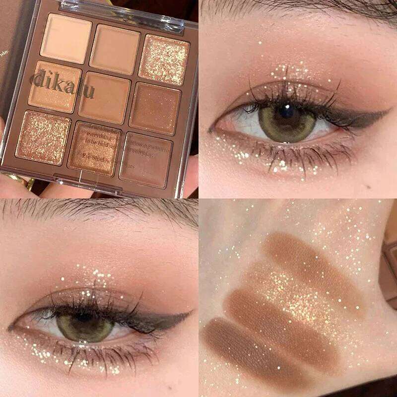 Caramel Brown 9 Colors Shadow Palette Pearly Matte Earth Color Eyeshadow Pallete Shiny Sequins Eye Pigments Lasting Makeup