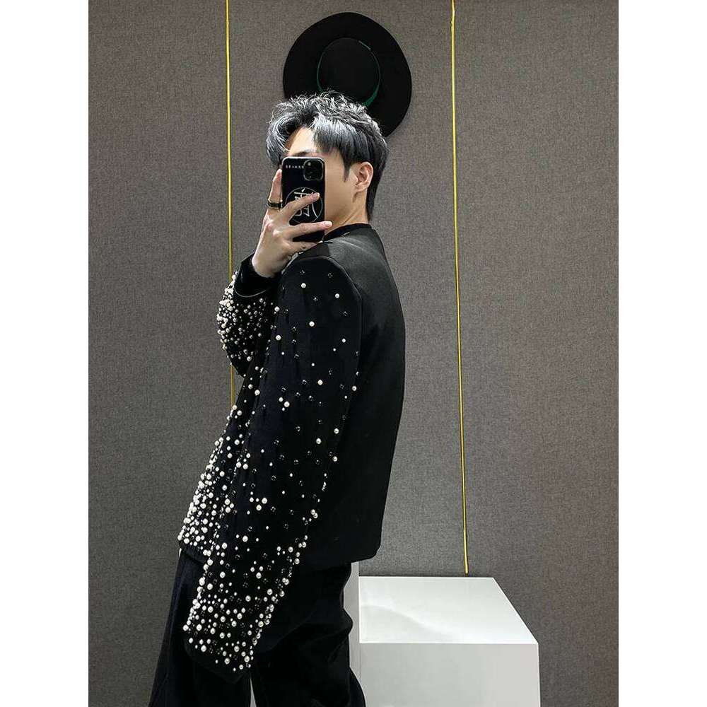 High-End Dia Splicing Short Jackets Men's 2025 Spring Autumn New Fashion Small Fragrant Coats Masculinity Trend Pearl Jacket