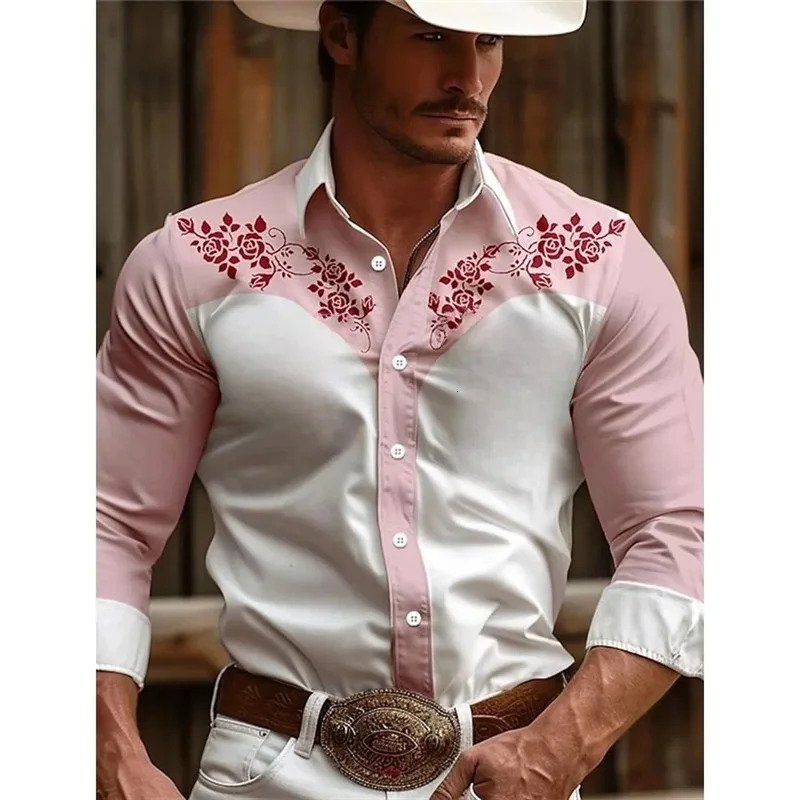 Mens long sleeved shirt seasonal casual collar button up mens denim retro ethnic style breathable soft 250725