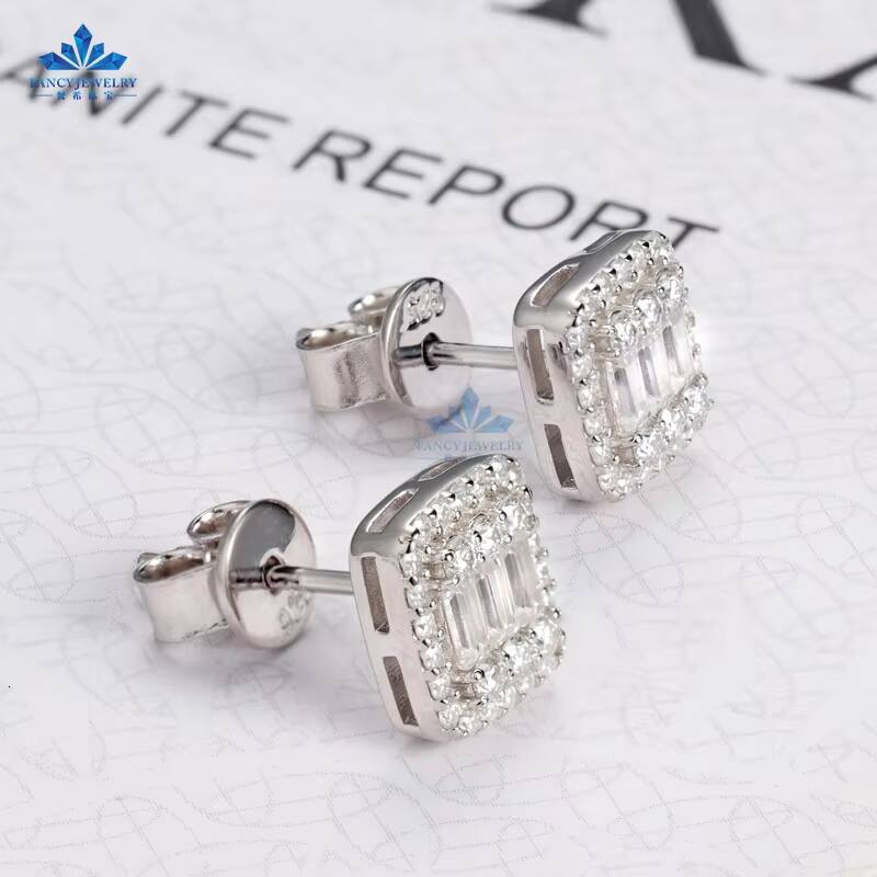 Pass Diamond Tester Moissanite Earrings Iced Out 925 Sterling Silver baguette Earring