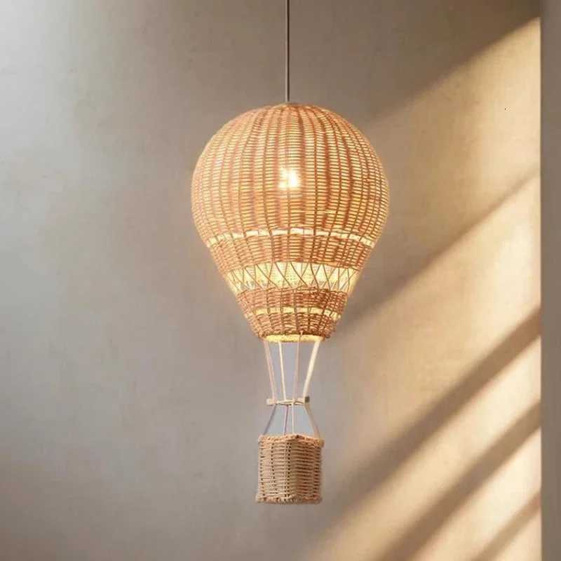 2025 Hot Air Balloon Chandeliers LED Childrens Room Lamp Handmade Rattan Craft Baby Room Nursery Boy Girl Bedroom Bedside Chandelier XJ250725