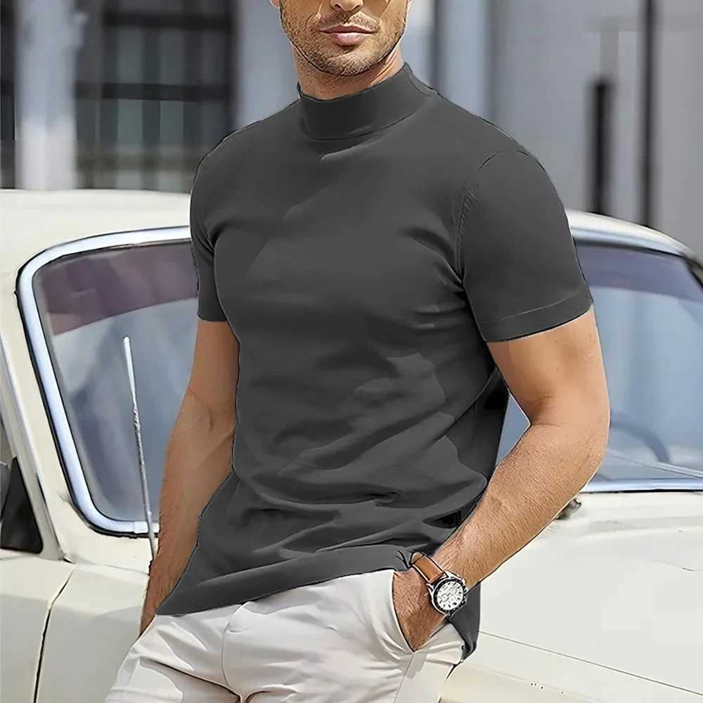 Big Size Mens T-shirt Short Sleeve 2025 Summer New Casual Sports Turtleneck Bottoming Shirt Mens Clothing Z250725