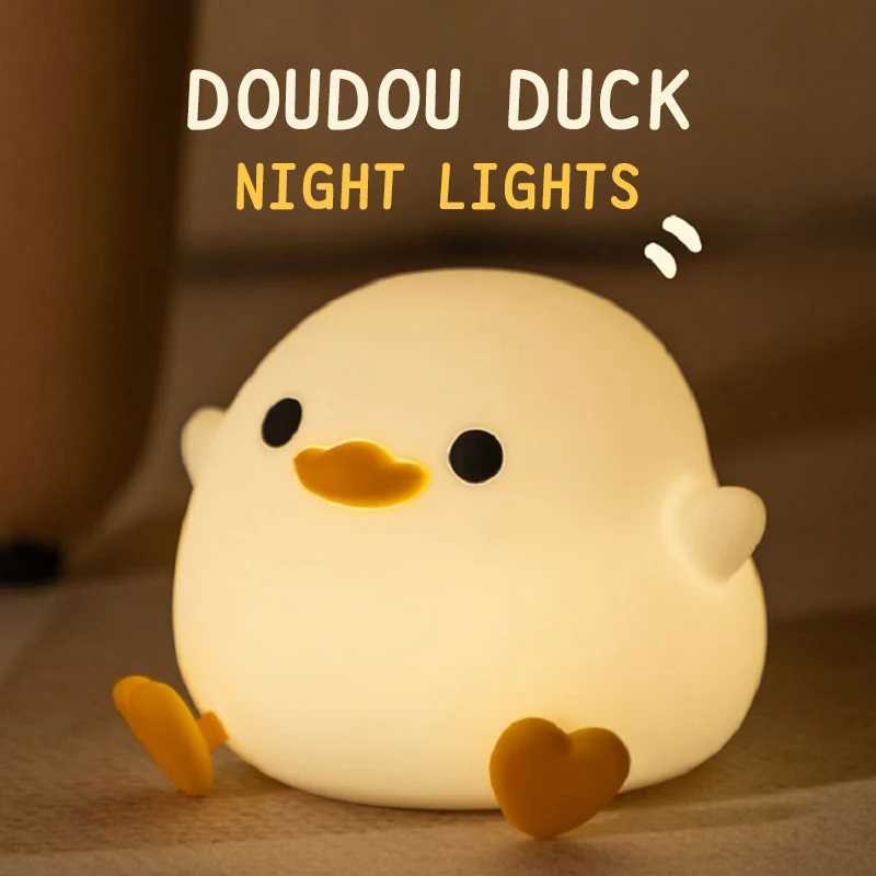 1pc Doudou Duck Night Light Childrens Gift Soft Light Eye Care USB Charging Timing Automatic Clap Silicone Lamp XJ250725