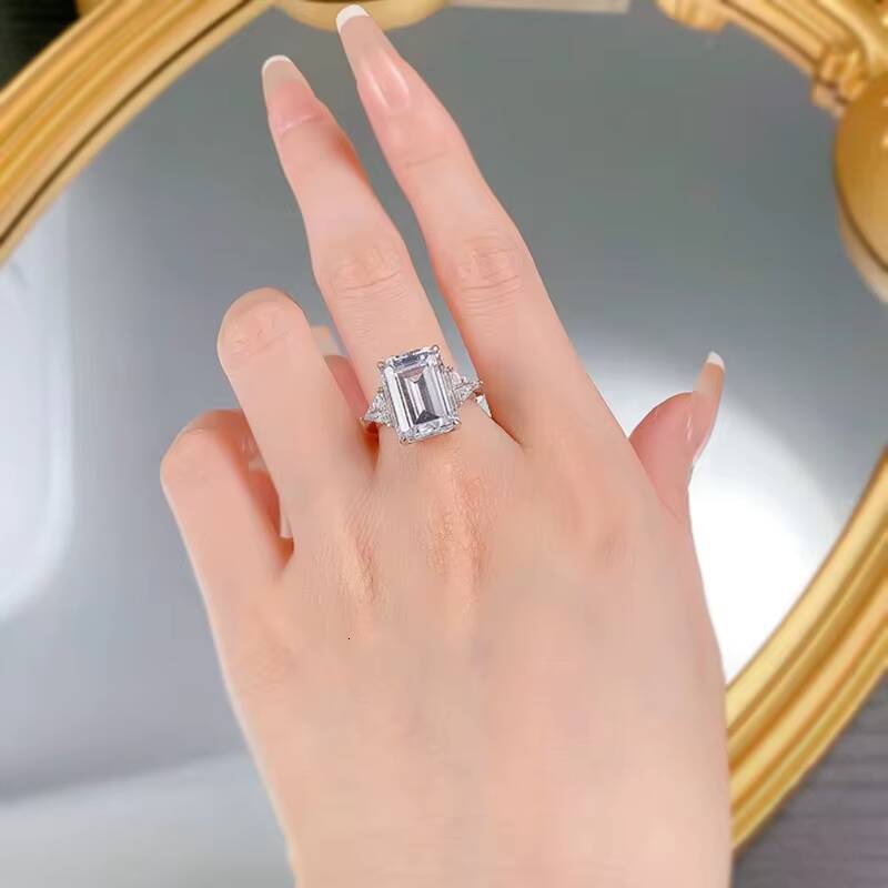 MEENOY Luxury Crushed Ice White Baguette Cubic Zircon Silver Fine Jewelry Fingers Ring for Women