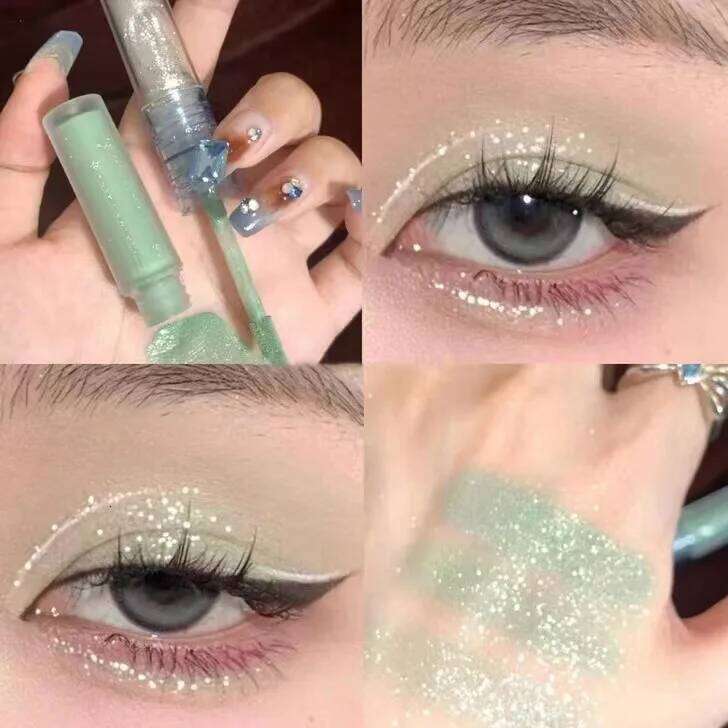 2 In 1 Double-head Glitter Liquid Eyeshadow Brightening Lightweight Waterproof Matte Blue-green Summer Lying Silkworm Eye Makeup X250