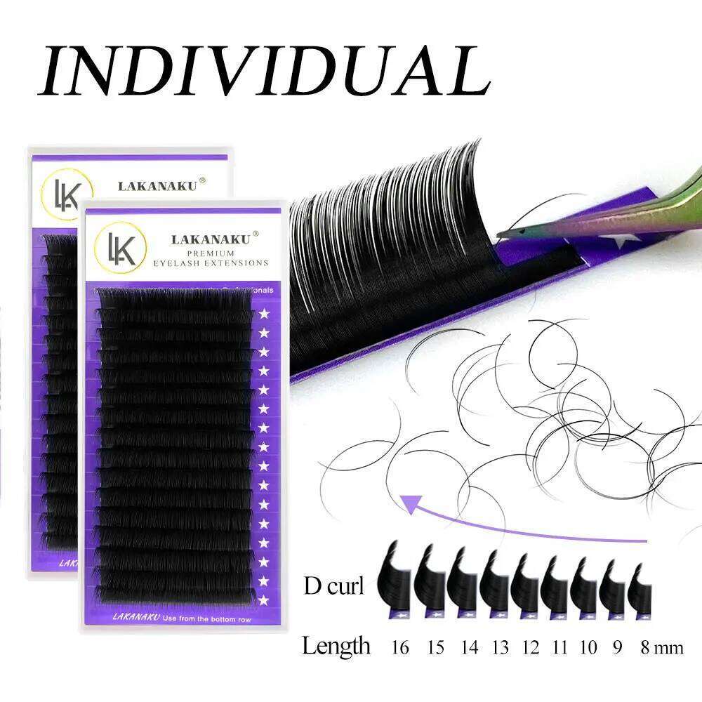 LAKANAKU Natural Premium Volume Extensions Handmade Mink Eyelash Private Label Makeup Individual Lashes X250725