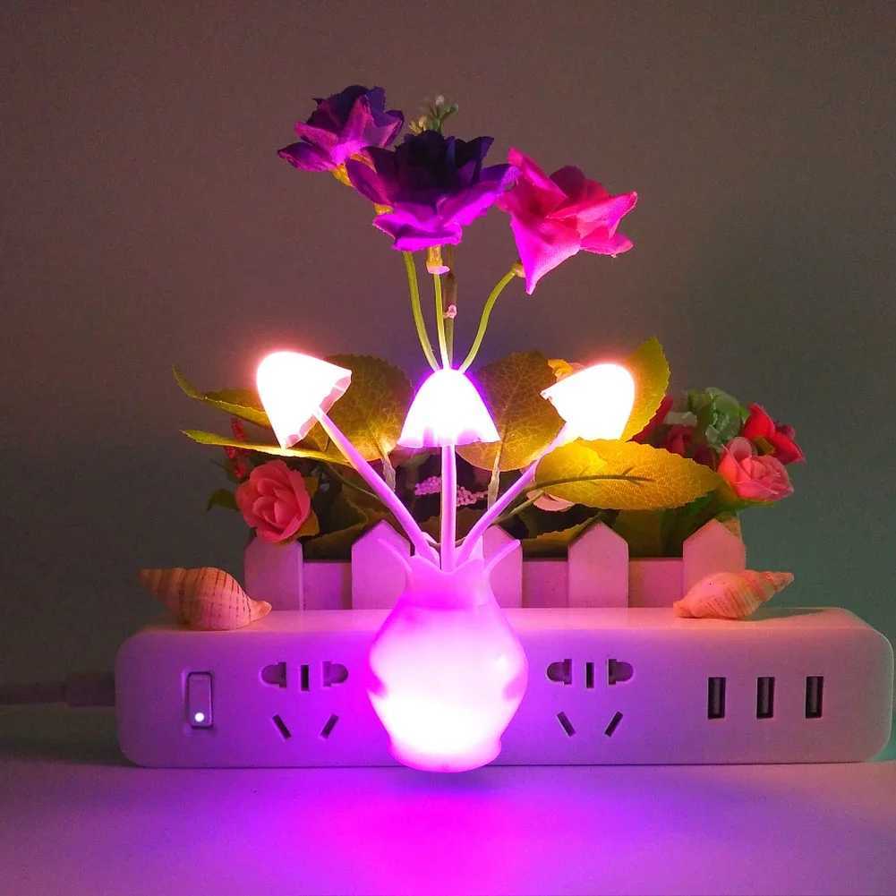 Novelty LED Night Light With Auto Sensor Energy Saving Rose Flower Mushroom Plug-in Lamp for Bedroom Living Room Kitchen XJ250725