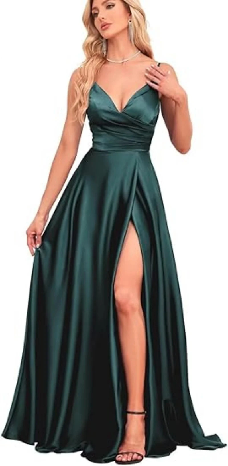 Satin Bridesmaid Dresses with Slit A Line Spaghetti Strap Formal Prom Evening Party Gown Pocket V Neck Long Ball 250725