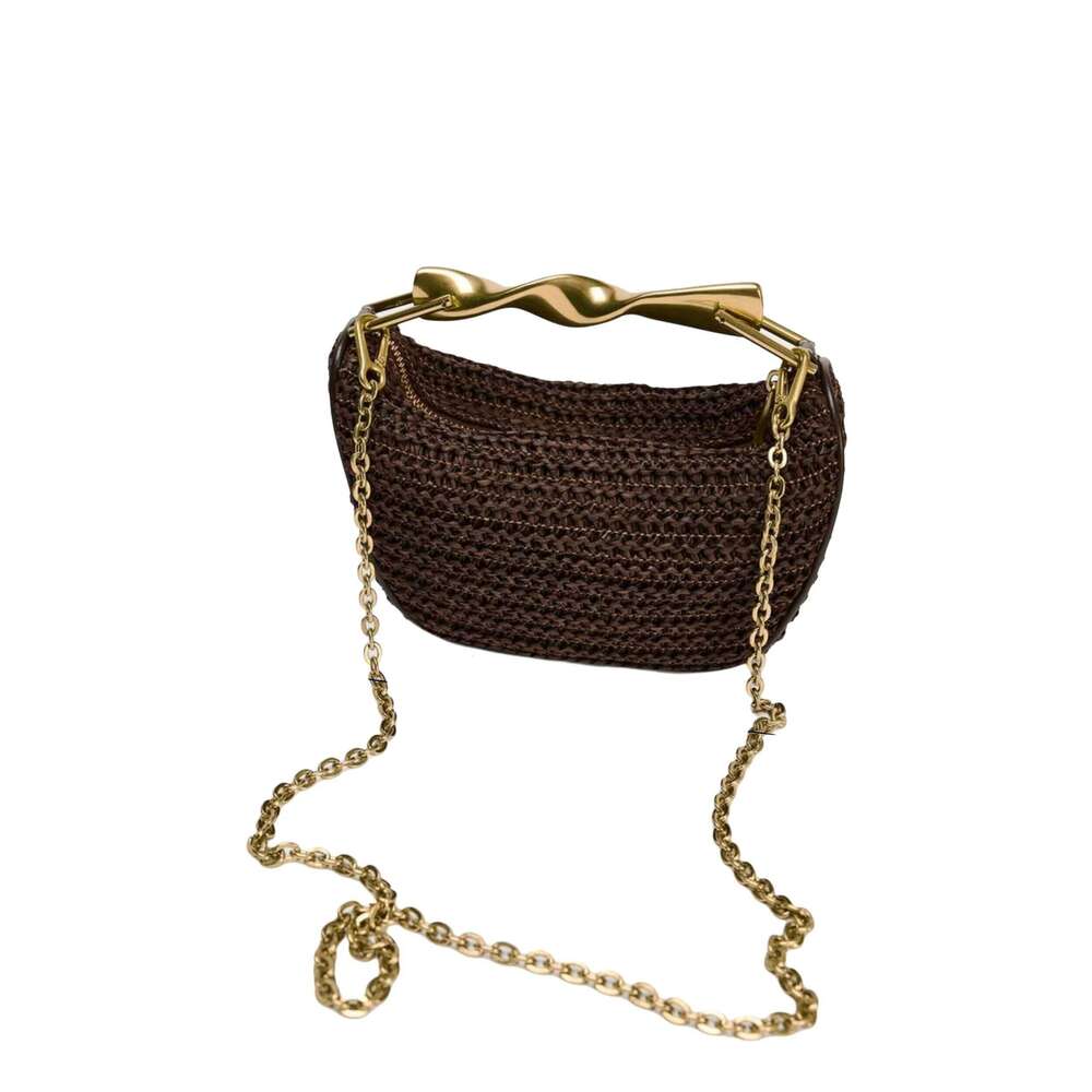 Fashion Metal Handle Women Handbag Designer Straw Half-moon Single Shoulder Casual Woven Summer Beach Chain Bag