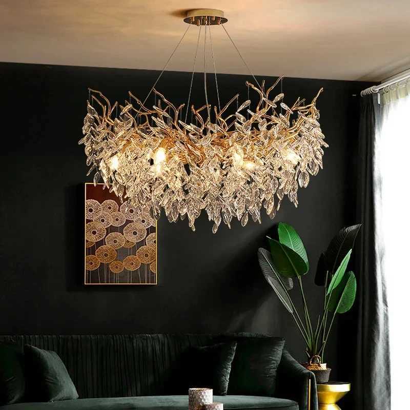 Luxury Gold Crystal LED Chandeliers Living Dining Room Bedroom Lighting Lustre Ceiling Pendant Lamps Indoor Villa Lights Fixture XJ250725