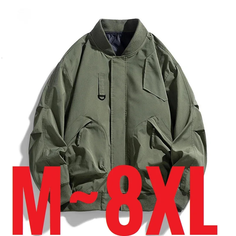 Plus Size Mens Bomber Jacket Spring Oversized Windbreaker Male Fashion Cargo High Street Loose Light Zip Coat Outwear Big 8XL 250717