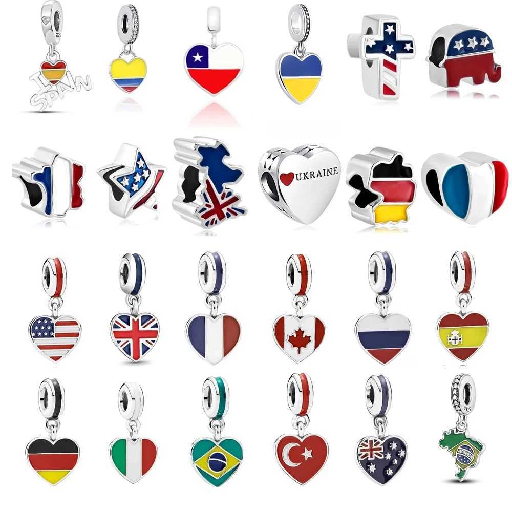 925 Silver DIY Women Jewelry National Flag Dangle Charm Bead Fit Pendant Charms Bracelet Trinket Accessories XJ250726