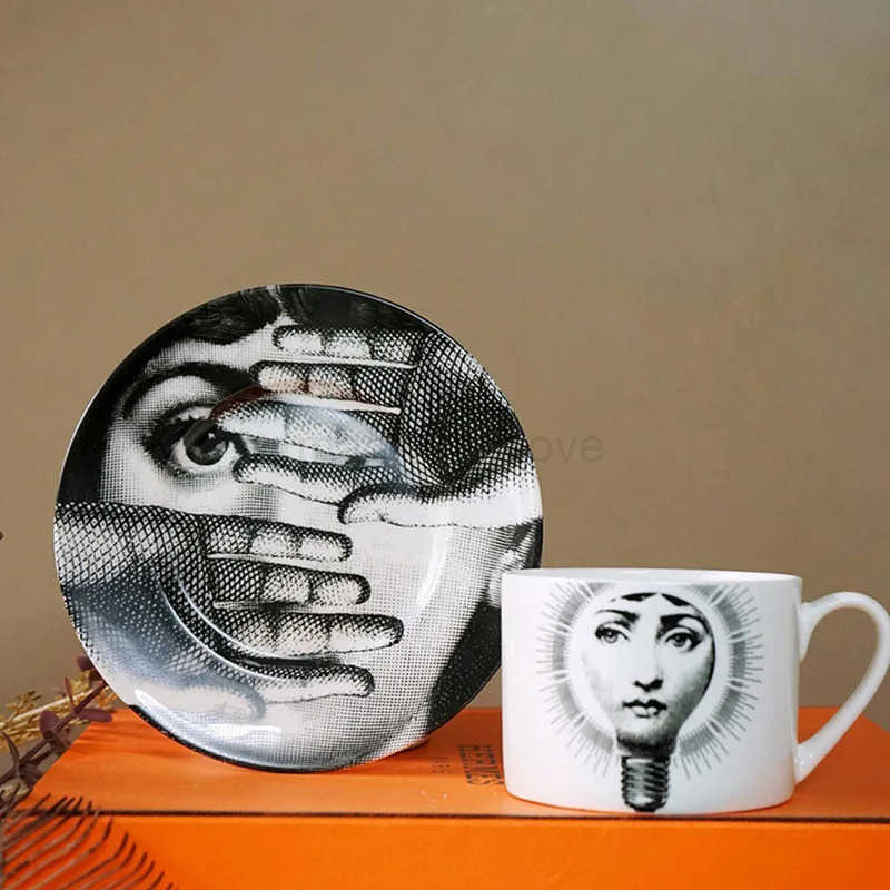 European Ceramic Coffee Cup and Saucer Set Office Afternoon Camellia Flower Tea Cup Creative Face Latte Coffee Mug Home Milk Mug M250726