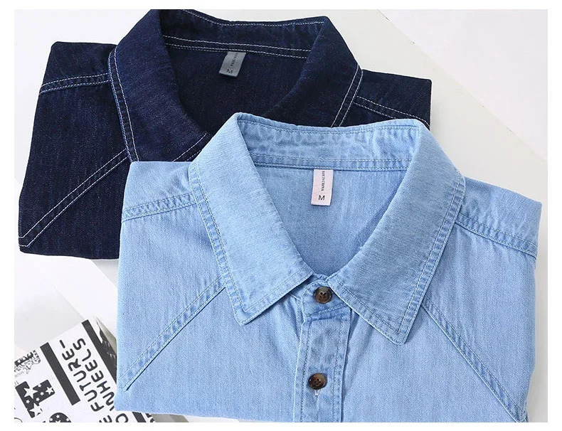 Summer Mens Short Sleeve Denim Shirt Retro Casual Workwear Square Collar Double Pockets Loose Jean Shirts Korean Clothes 250725