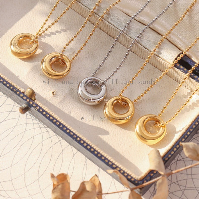 18k Gold Circle Ring Necklace Pendant Designer Jewelry Non Tarnish Gold Chains Love Heart Shell Flower Necklaces for Women Birthday Mother Wedding Gift Fine Jewelry