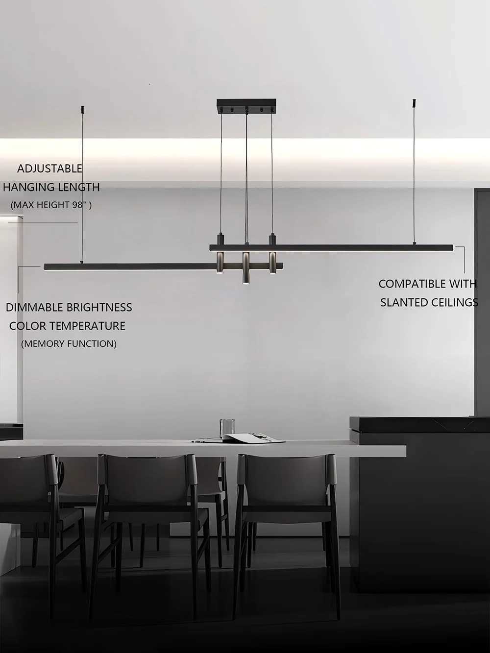 Modern Black Linear Chandelier for Dining Room Creative Hanging Lamp for Kitchen Island Dining Table Office Study LED Lighting XJ250725