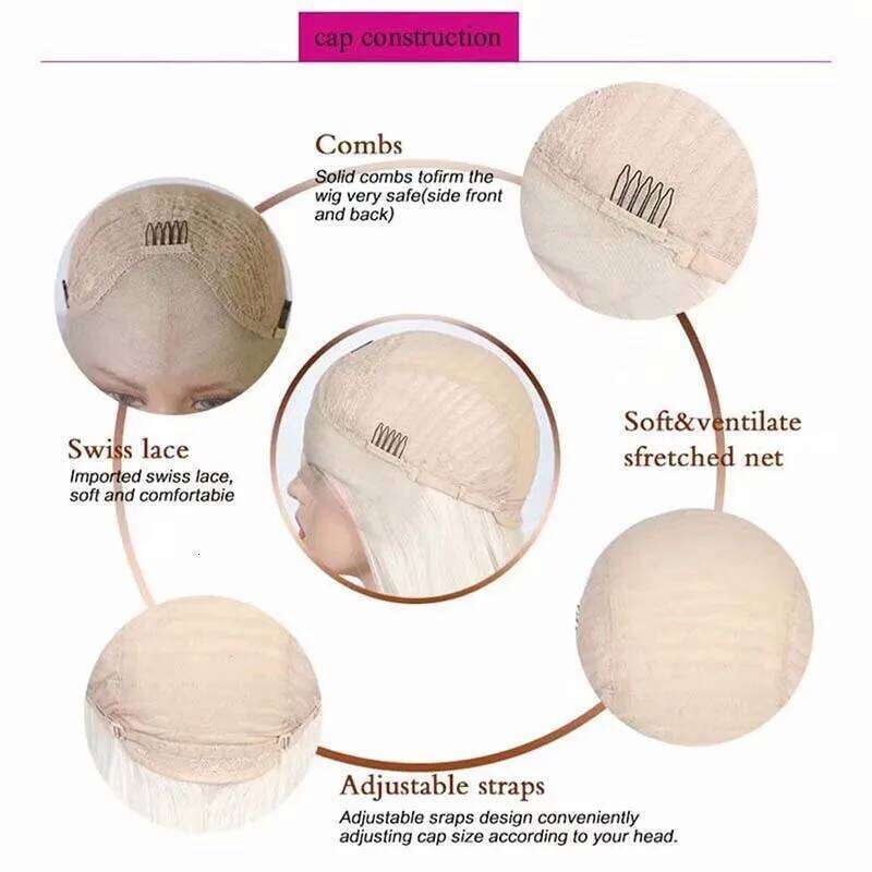 AIMEYA Ombre Synthetic Lace Front for Women 13x4 Platinum Blonde Roots Pink Wig Long Silky Straight Colorful Wigs