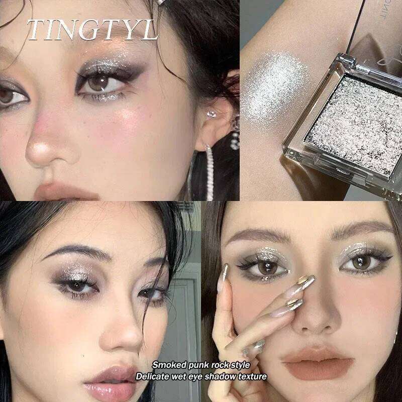 Wet Gel Eyeshadow Black Sier Glitter Shadow Palette Punk Smoky Metallic Eye Pigments Highlight Contour Face Blush Cosmetic