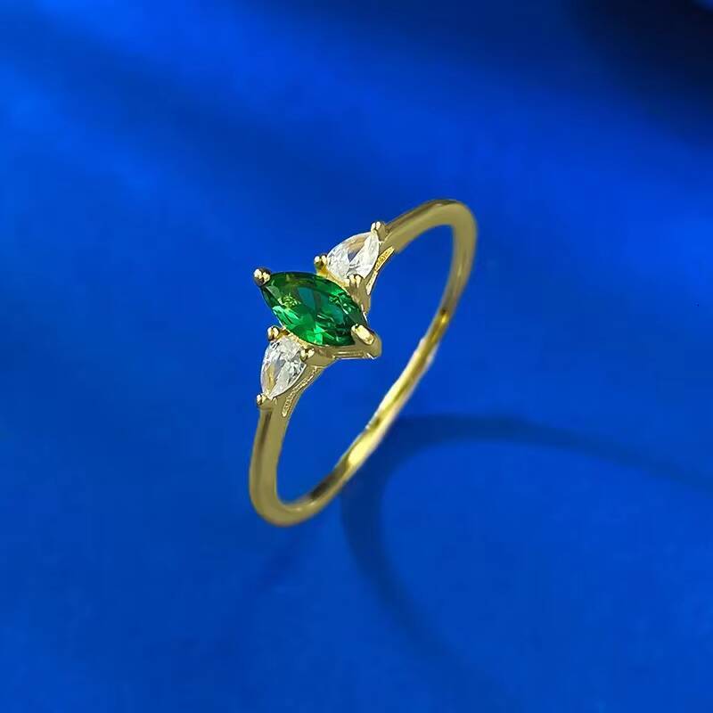 MEENOY White Gold Sterling Silver Marquise Emerald Turquoise Inlaid Shining Zircon Band Ring For Women